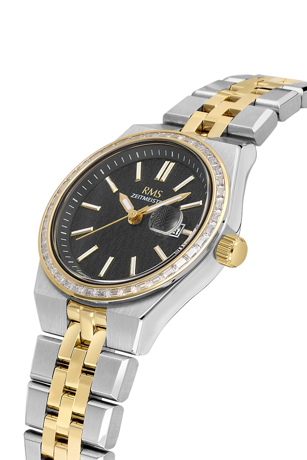 RMS Zeitmeister Black Dial Gold & Silver Plated Women's Watch - Stainless Steel Bracelet - RMS.1.AG2175.42