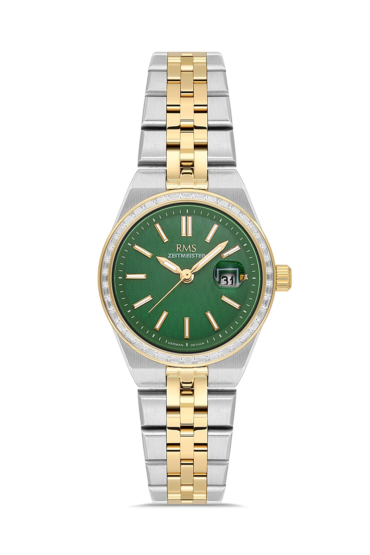 RMS Zeitmeister Green Dial Gold & Silver Plated Women's Watch - Stainless Steel Bracelet - RMS.1.AG2175.49