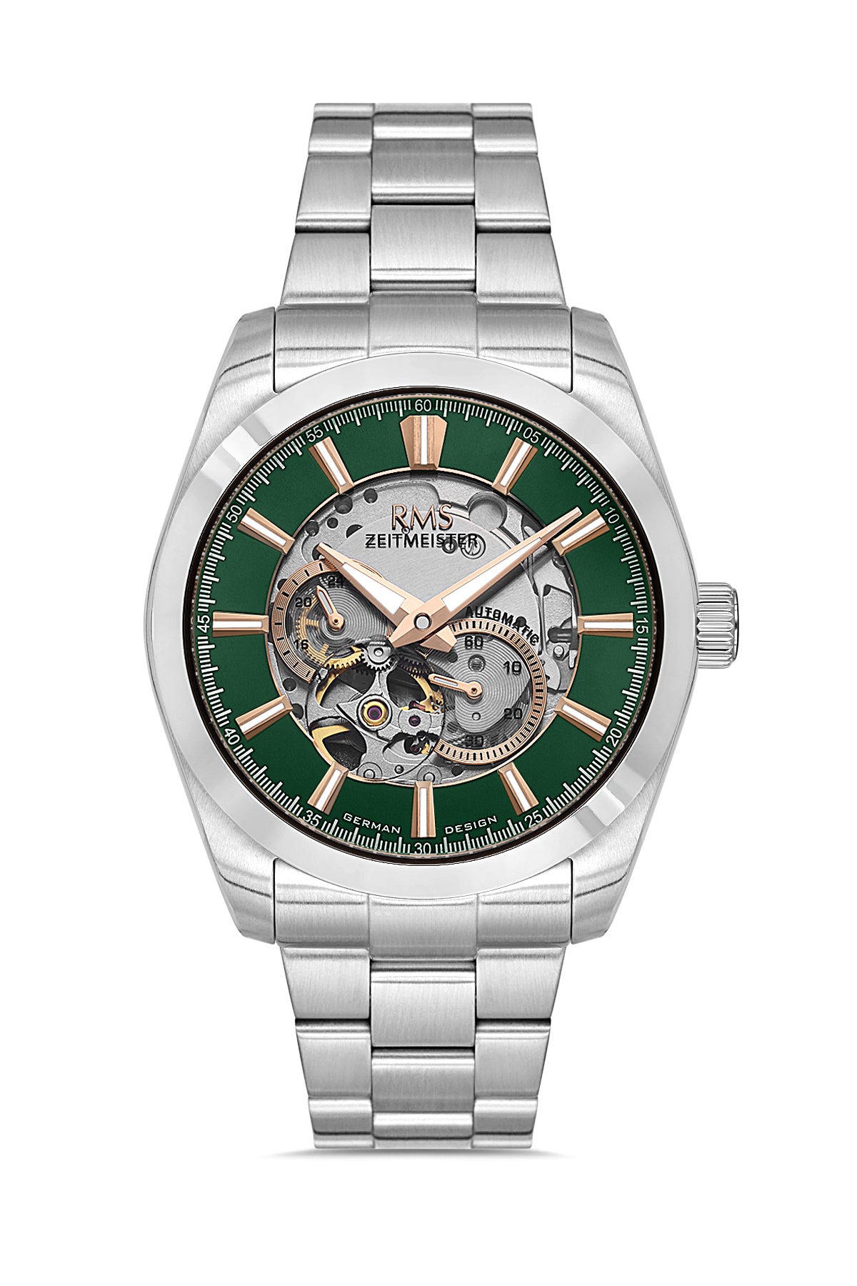 RMS Zeitmeister Green Dial Silver Plated Men's Watch - Stainless Steel Bracelet - RMS.1.AG2195.19