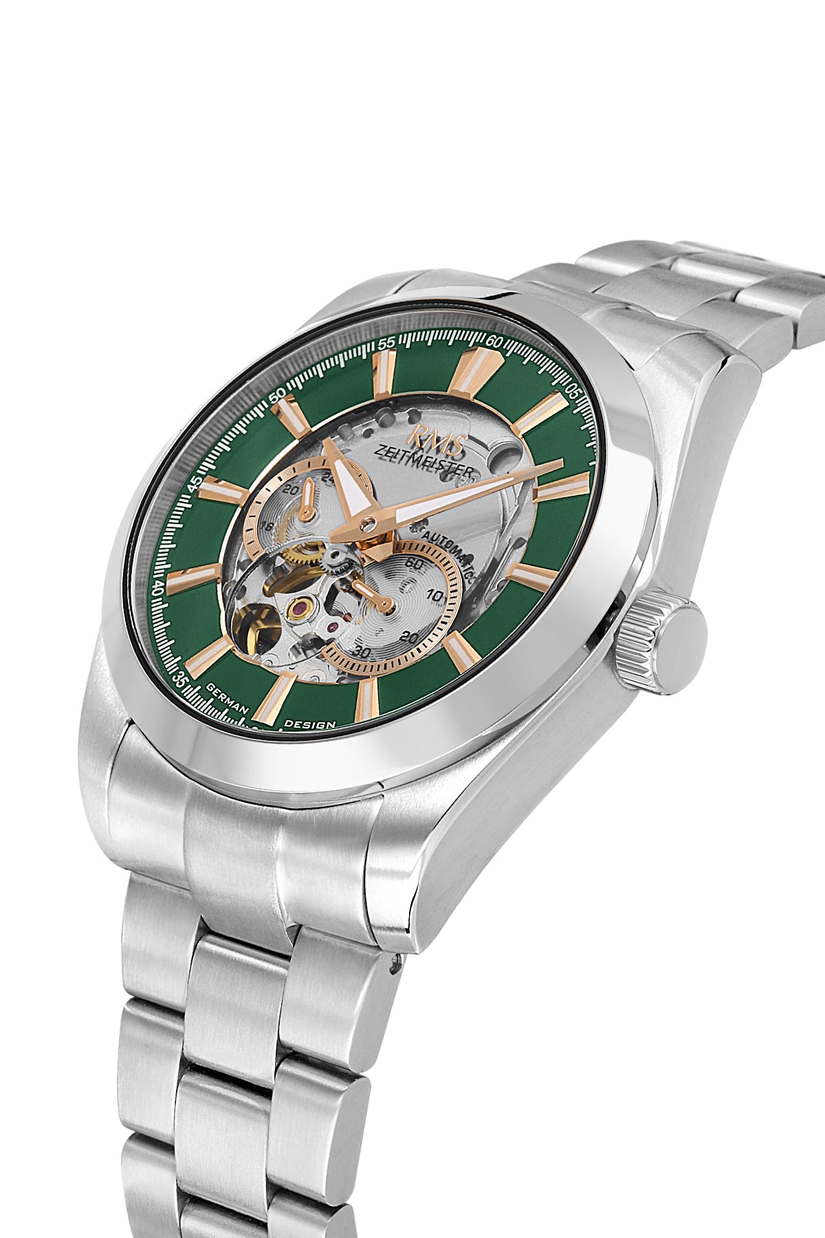 RMS Zeitmeister Green Dial Silver Plated Men's Watch - Stainless Steel Bracelet - RMS.1.AG2195.19