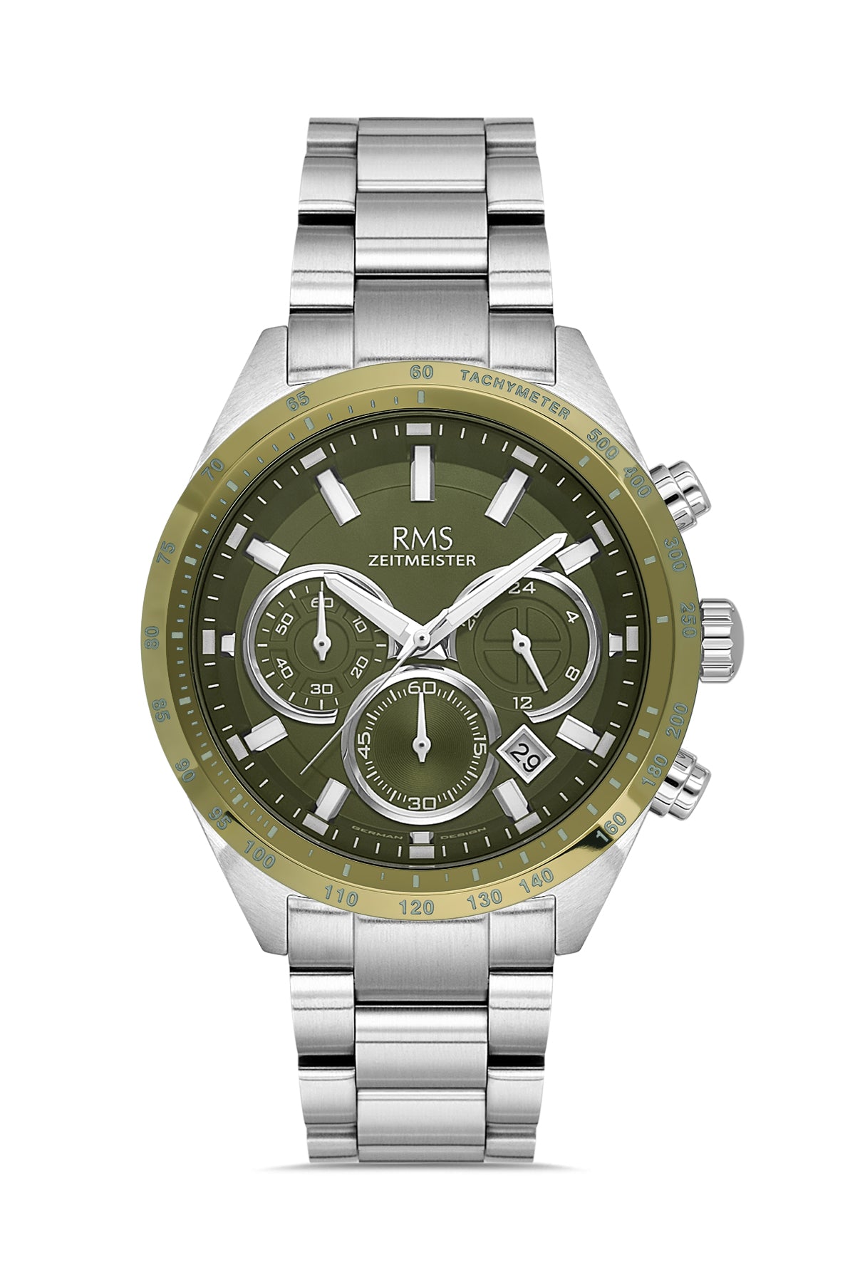 RMS Zeitmeister Green Dial Silver Plated Men's Watch - Stainless Steel Bracelet - RMS.1.AG2197.189