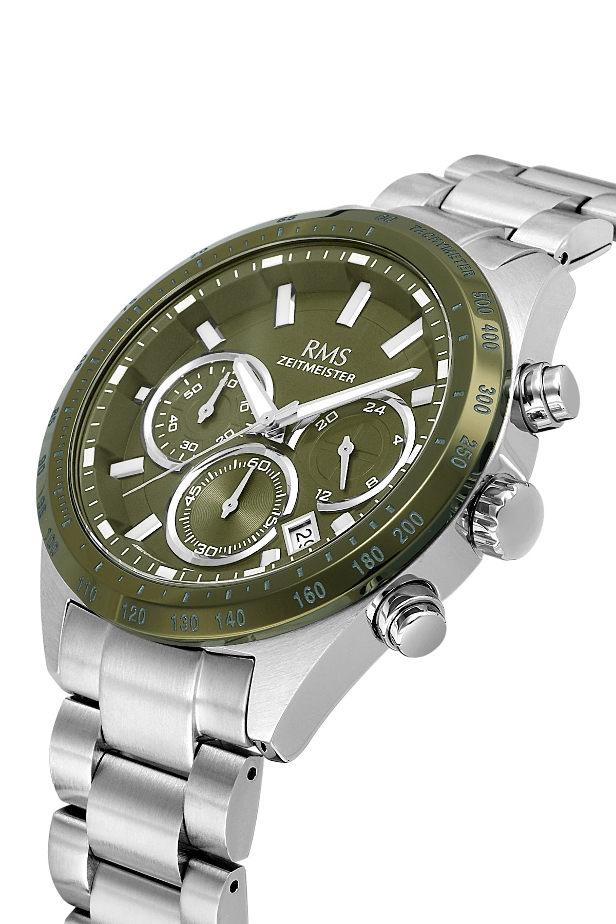 RMS Zeitmeister Green Dial Silver Plated Men's Watch - Stainless Steel Bracelet - RMS.1.AG2197.189