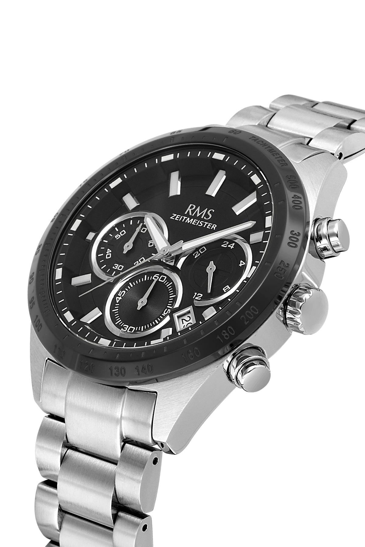 RMS Zeitmeister Black Dial Silver Plated Men's Watch - Stainless Steel Bracelet - RMS.1.AG2197.92