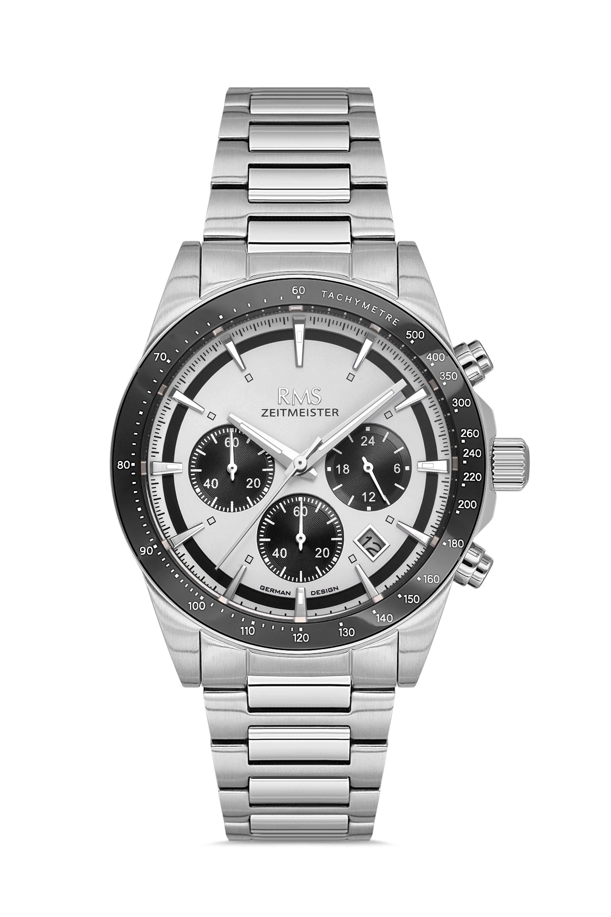 RMS Zeitmeister Silver Dial Silver Plated Men's Watch - Stainless Steel Bracelet - RMS.1.AG2198.10
