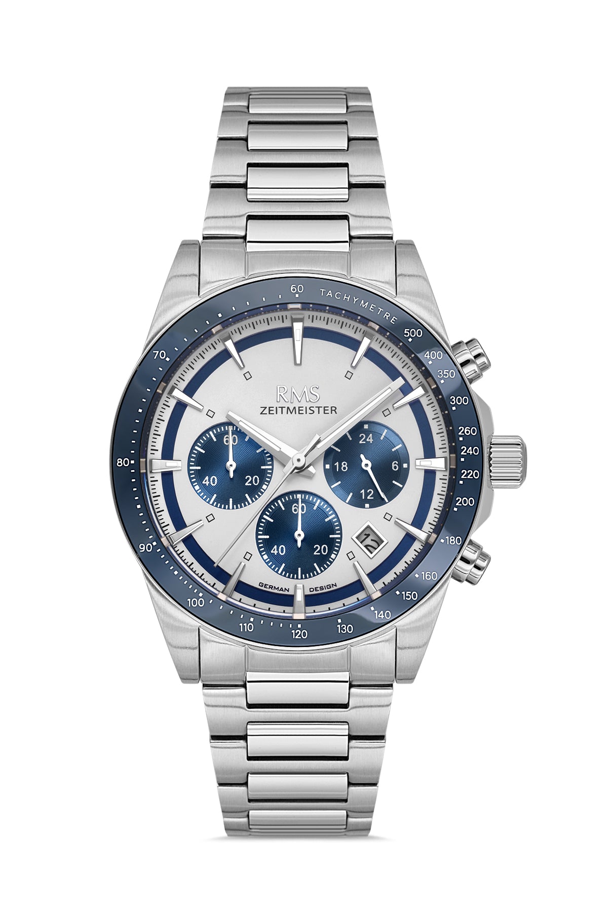 RMS Zeitmeister Silver Dial Silver Plated Men's Watch - Stainless Steel Bracelet - RMS.1.AG2198.100