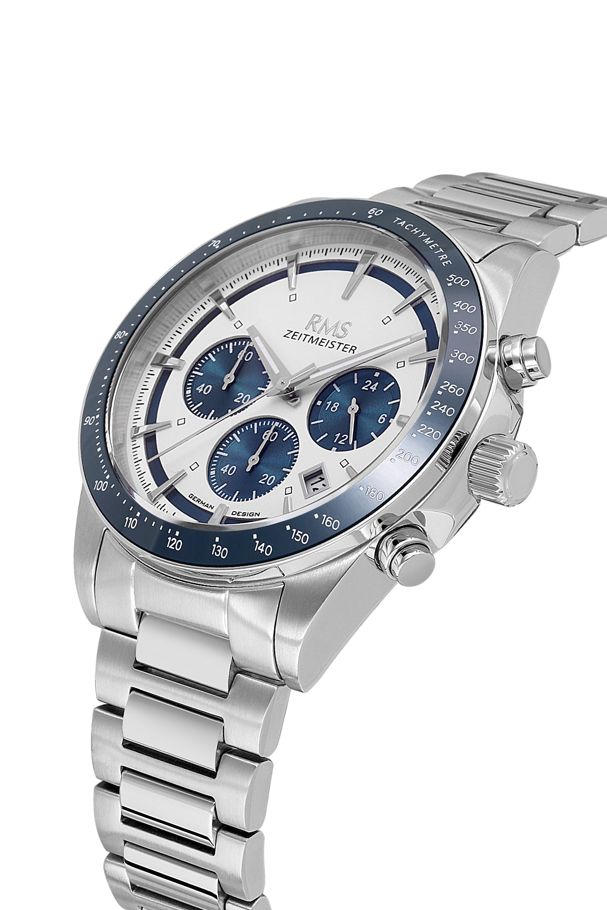RMS Zeitmeister Silver Dial Silver Plated Men's Watch - Stainless Steel Bracelet - RMS.1.AG2198.100
