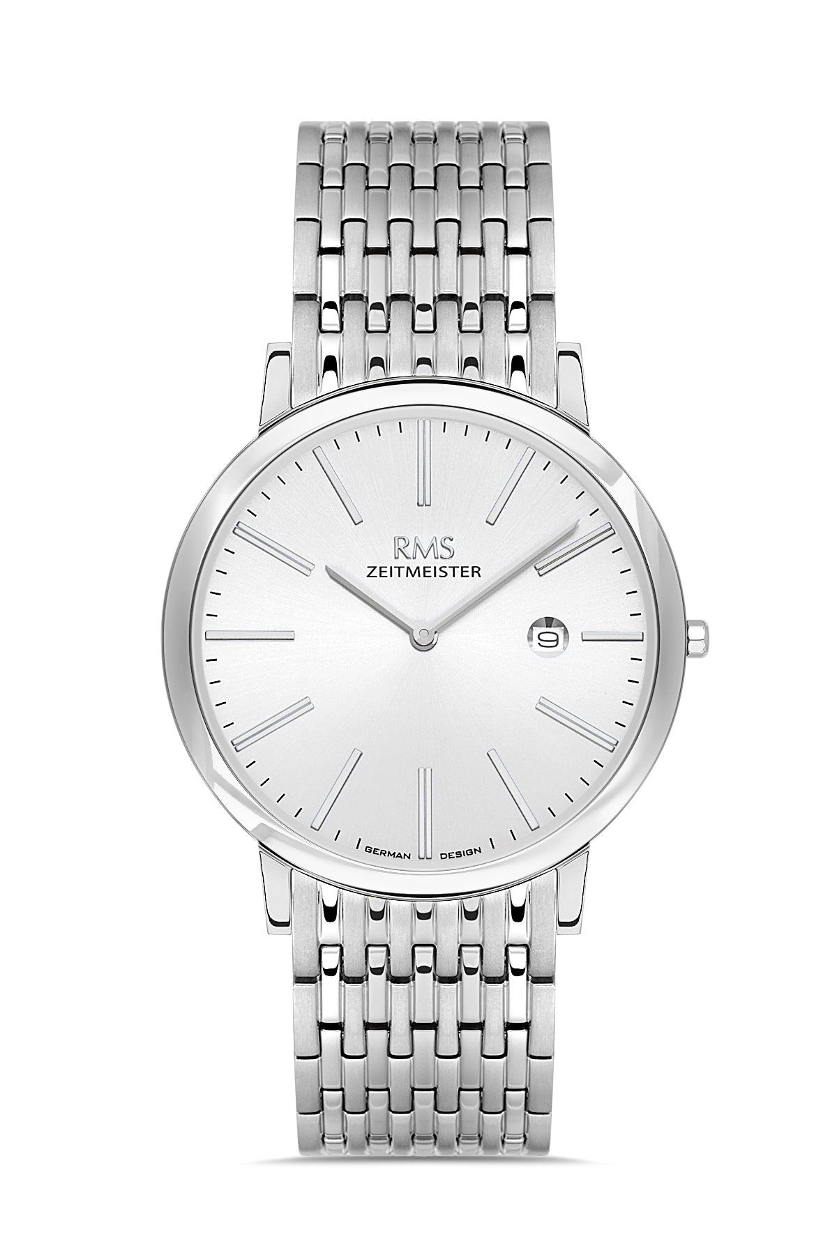 RMS Zeitmeister Silver Dial Silver Plated Men's Watch - Stainless Steel Bracelet - RMS.1.AG2208.10