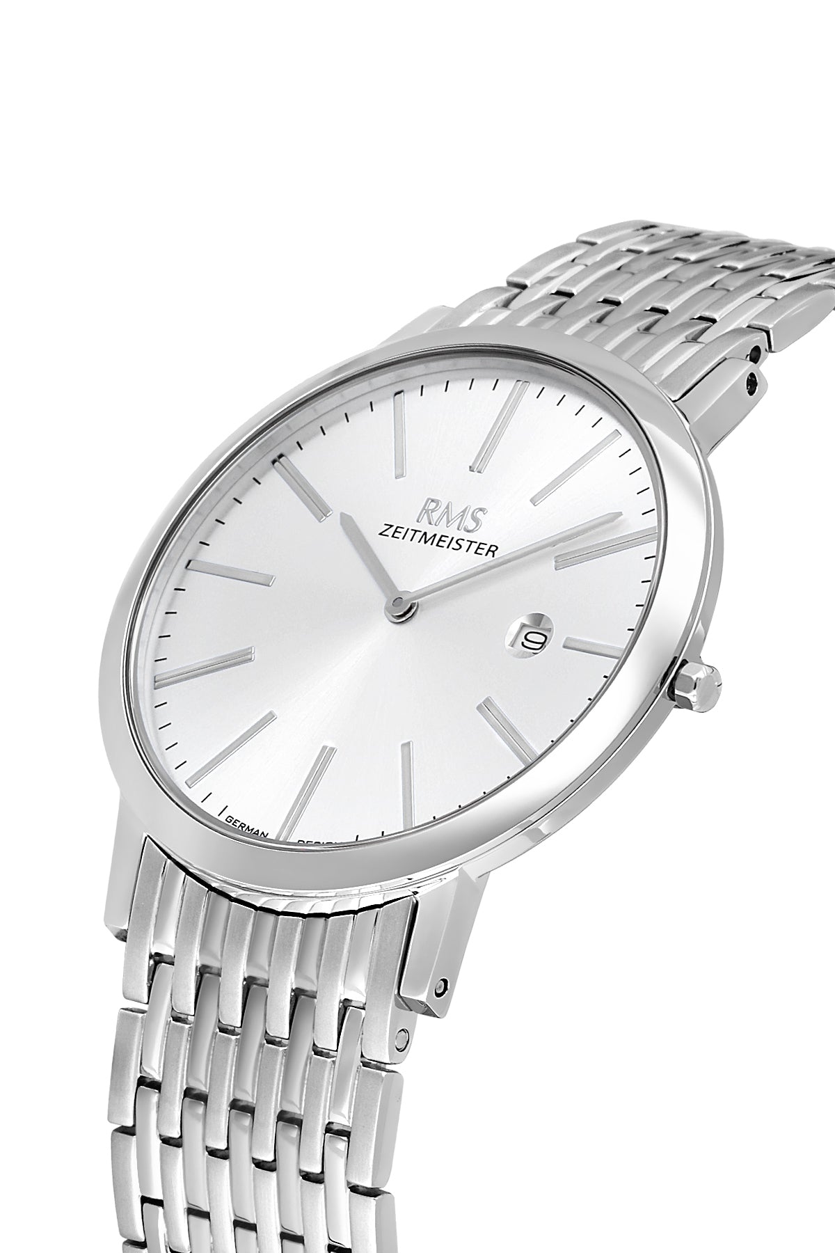 RMS Zeitmeister Silver Dial Silver Plated Men's Watch - Stainless Steel Bracelet - RMS.1.AG2208.10