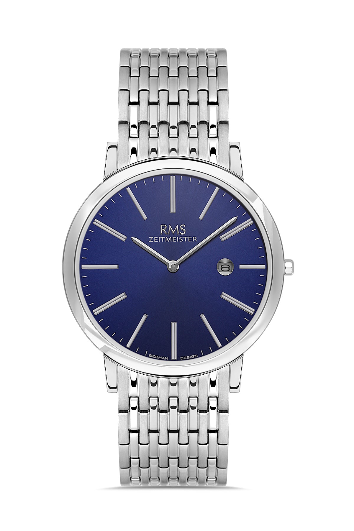 RMS Zeitmeister Blue Dial Silver Plated Men's Watch - Stainless Steel Bracelet - RMS.1.AG2208.13
