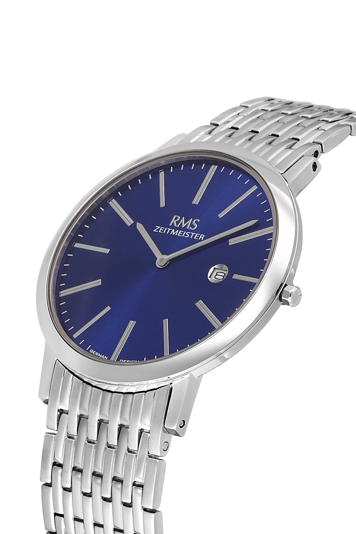 RMS Zeitmeister Blue Dial Silver Plated Men's Watch - Stainless Steel Bracelet - RMS.1.AG2208.13