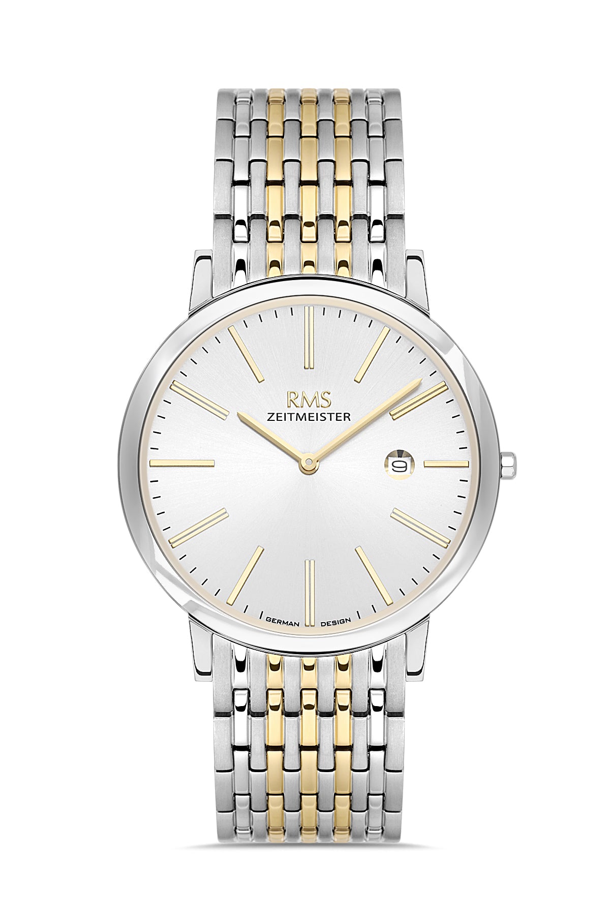 RMS Zeitmeister White Dial Gold & Silver Plated Men's Watch - Stainless Steel Bracelet - RMS.1.AG2208.40