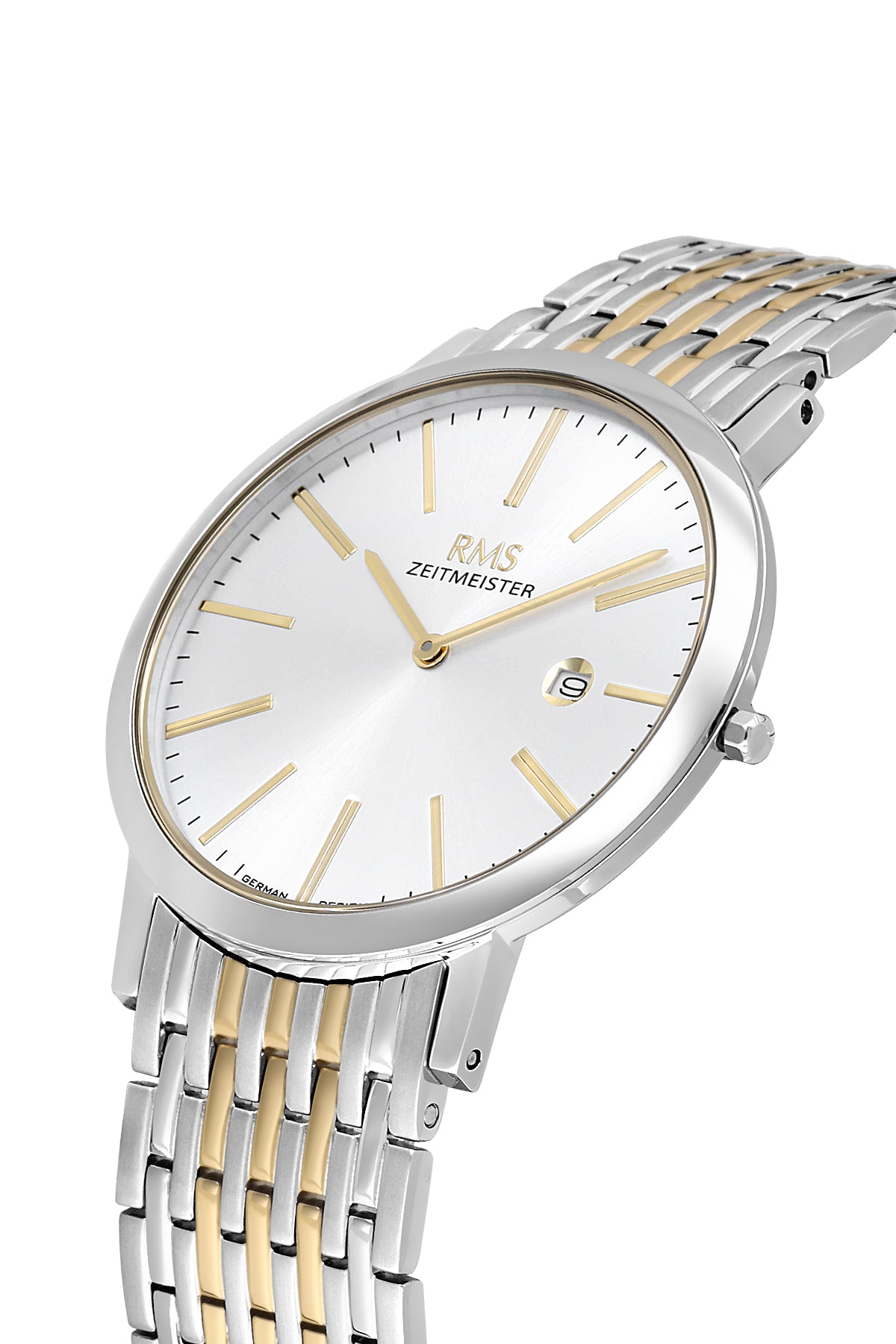 RMS Zeitmeister White Dial Gold & Silver Plated Men's Watch - Stainless Steel Bracelet - RMS.1.AG2208.40