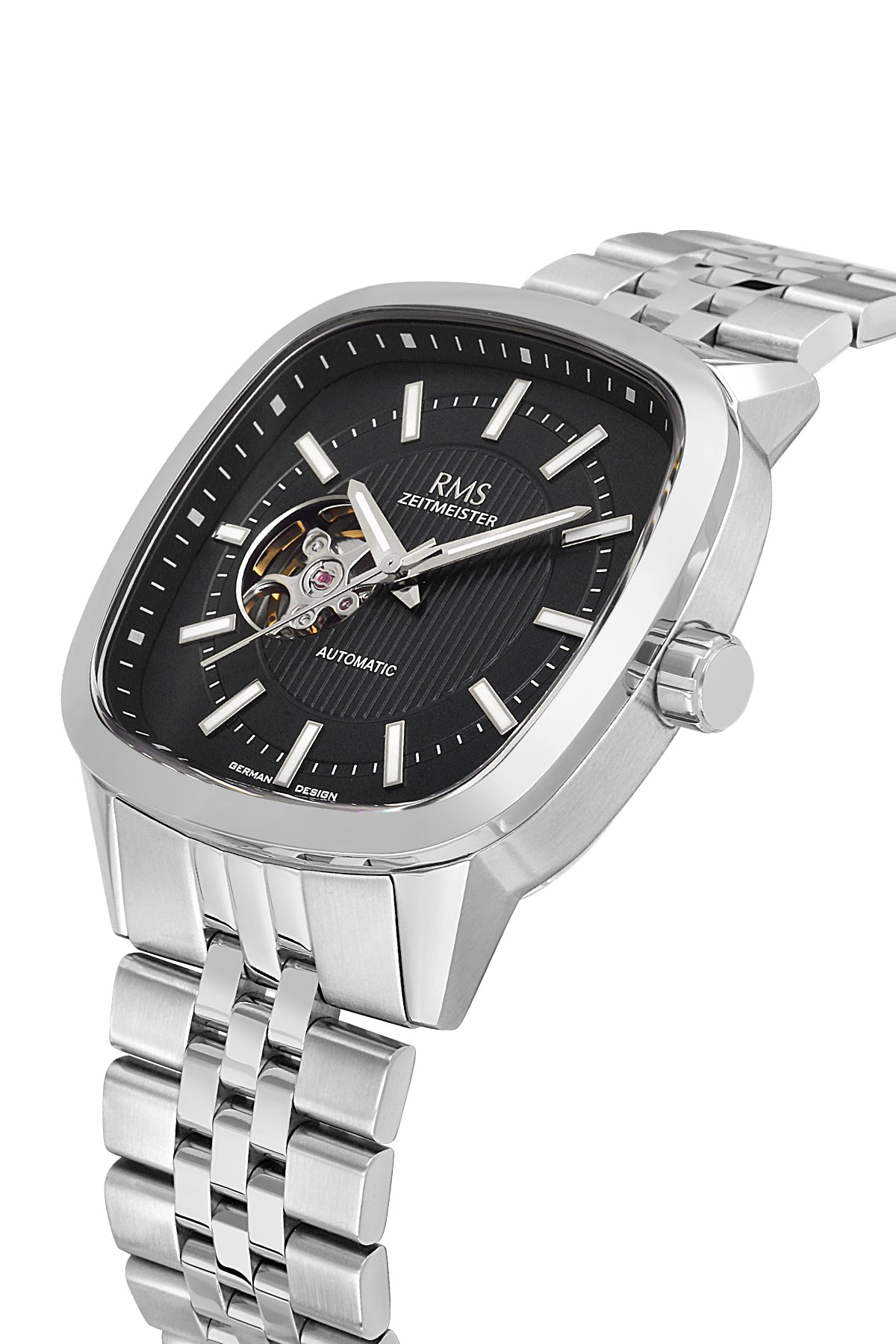 RMS Zeitmeister RMS.1.AG2233.12 men's watch with black dial, silver case and stainless steel bracelet – view 3