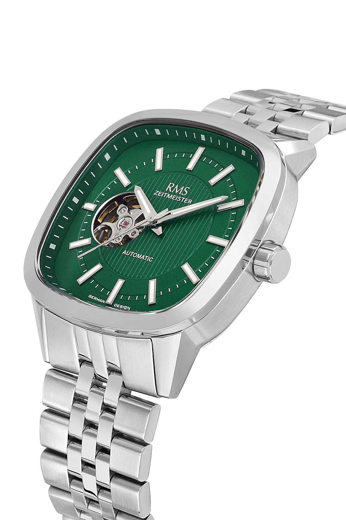 RMS Zeitmeister Green Dial Silver Plated Men's Watch - Stainless Steel Bracelet - RMS.1.AG2233.19