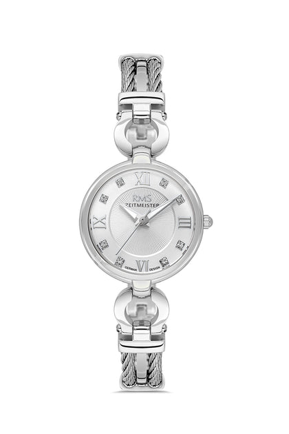 RMS Zeitmeister Silver Dial Silver Plated Women's Watch - Stainless Steel Bracelet - RMS.1.AG2234.10