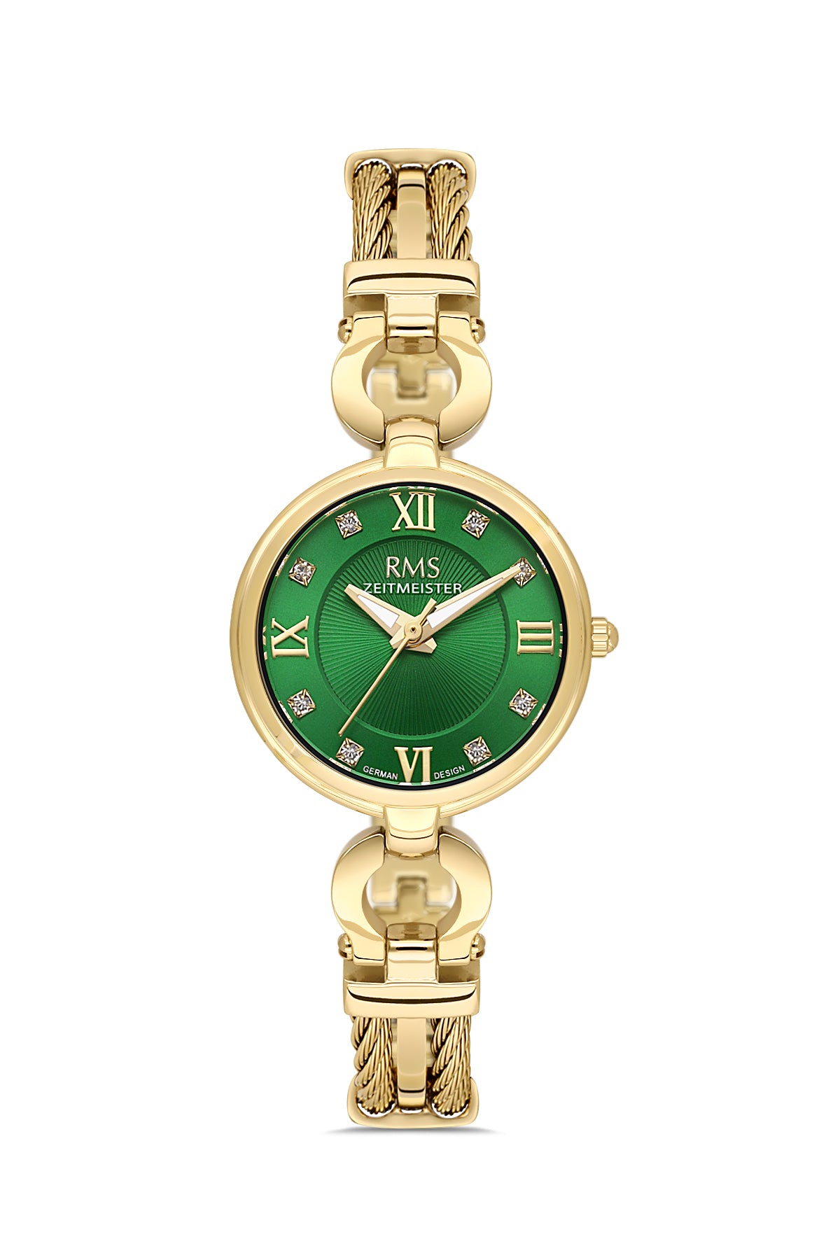 RMS Zeitmeister Green Dial Gold Plated Women's Watch - Stainless Steel Bracelet - RMS.1.AG2234.29