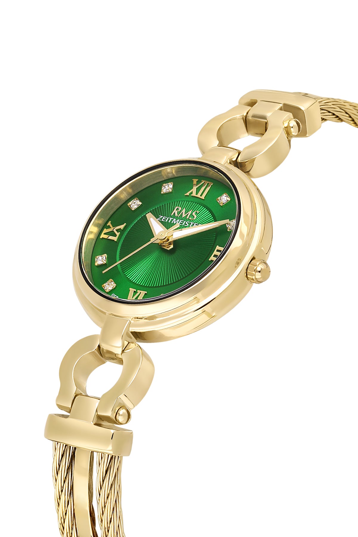 RMS Zeitmeister Green Dial Gold Plated Women's Watch - Stainless Steel Bracelet - RMS.1.AG2234.29