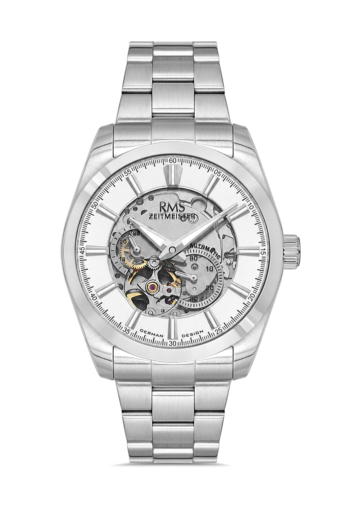 RMS Zeitmeister Silver Dial Silver Plated Men's Watch - Stainless Steel Bracelet - RMS.1.AG2195.10