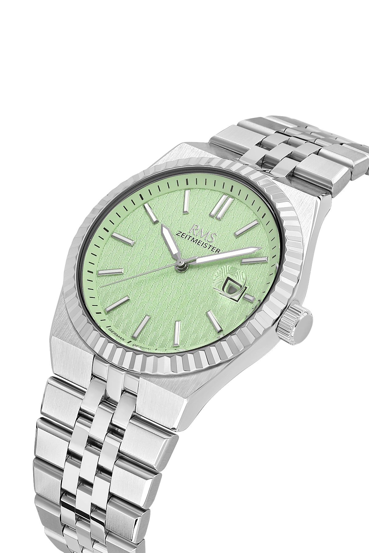RMS Zeitmeister Light Green Dial Silver Plated Men's Watch - Stainless Steel Bracelet - RMS.1.AG2173.110