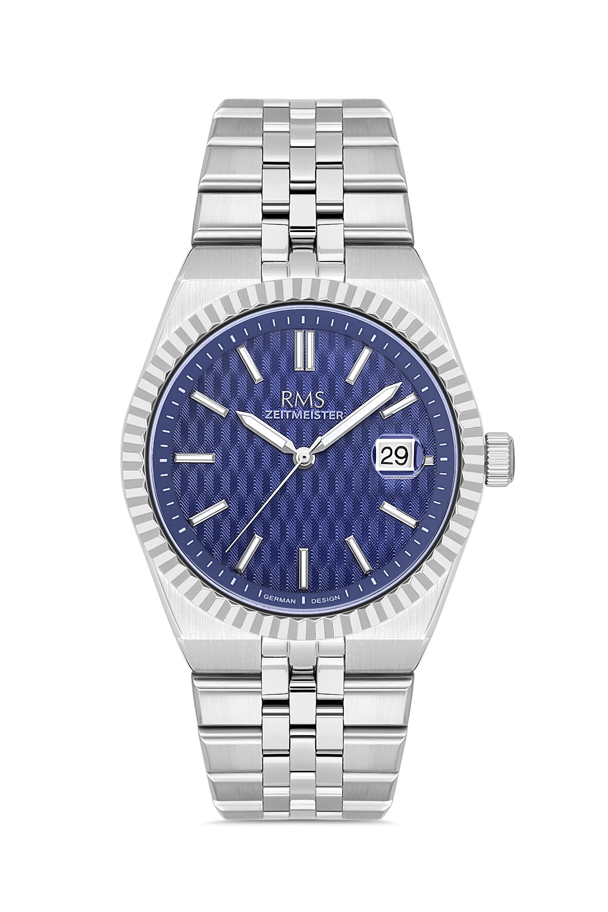 RMS Zeitmeister Blue Dial Silver Plated Men's Watch - Stainless Steel Bracelet - RMS.1.AG2173.13