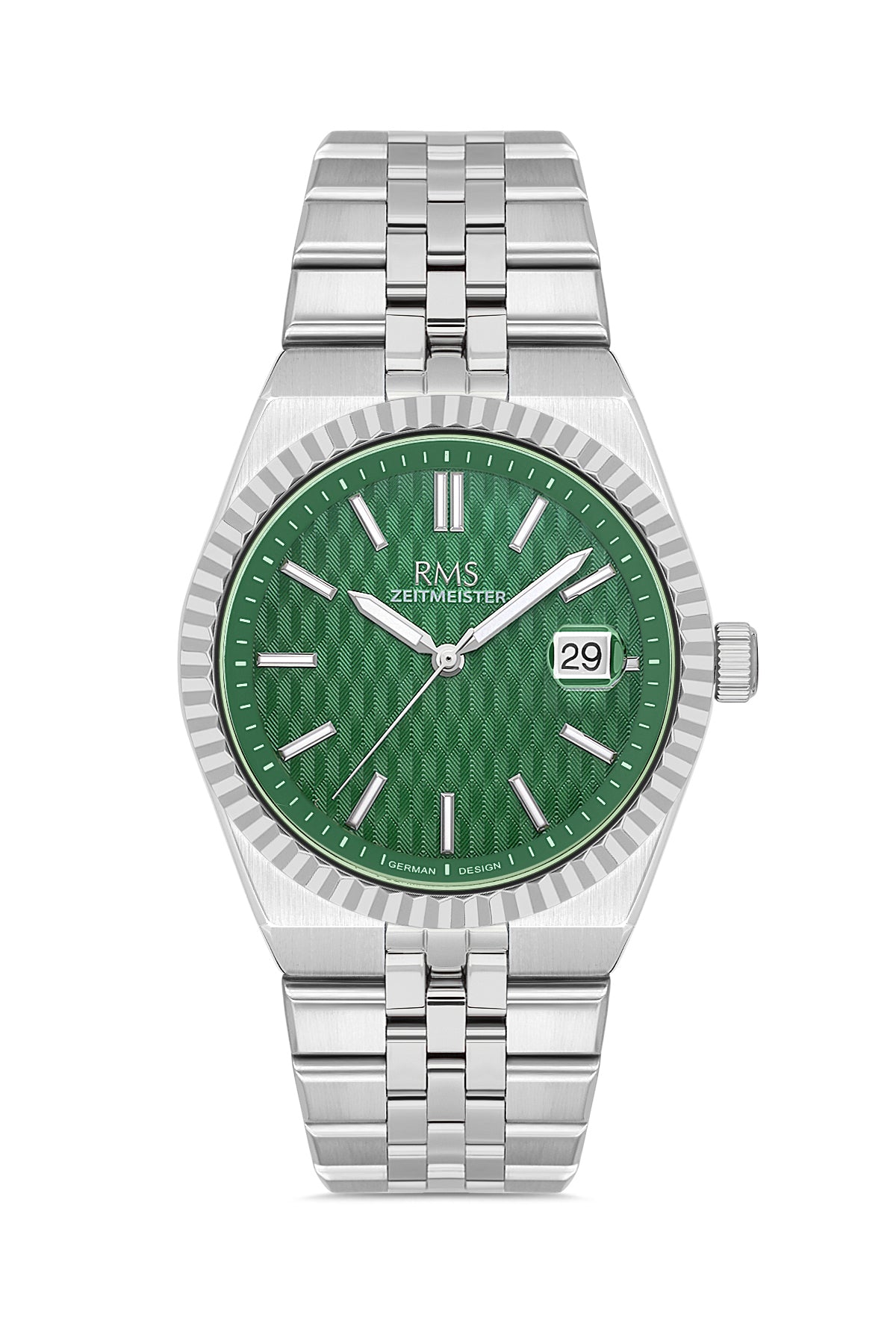 RMS Zeitmeister Green Dial Silver Plated Men's Watch - Stainless Steel Bracelet - RMS.1.AG2173.19
