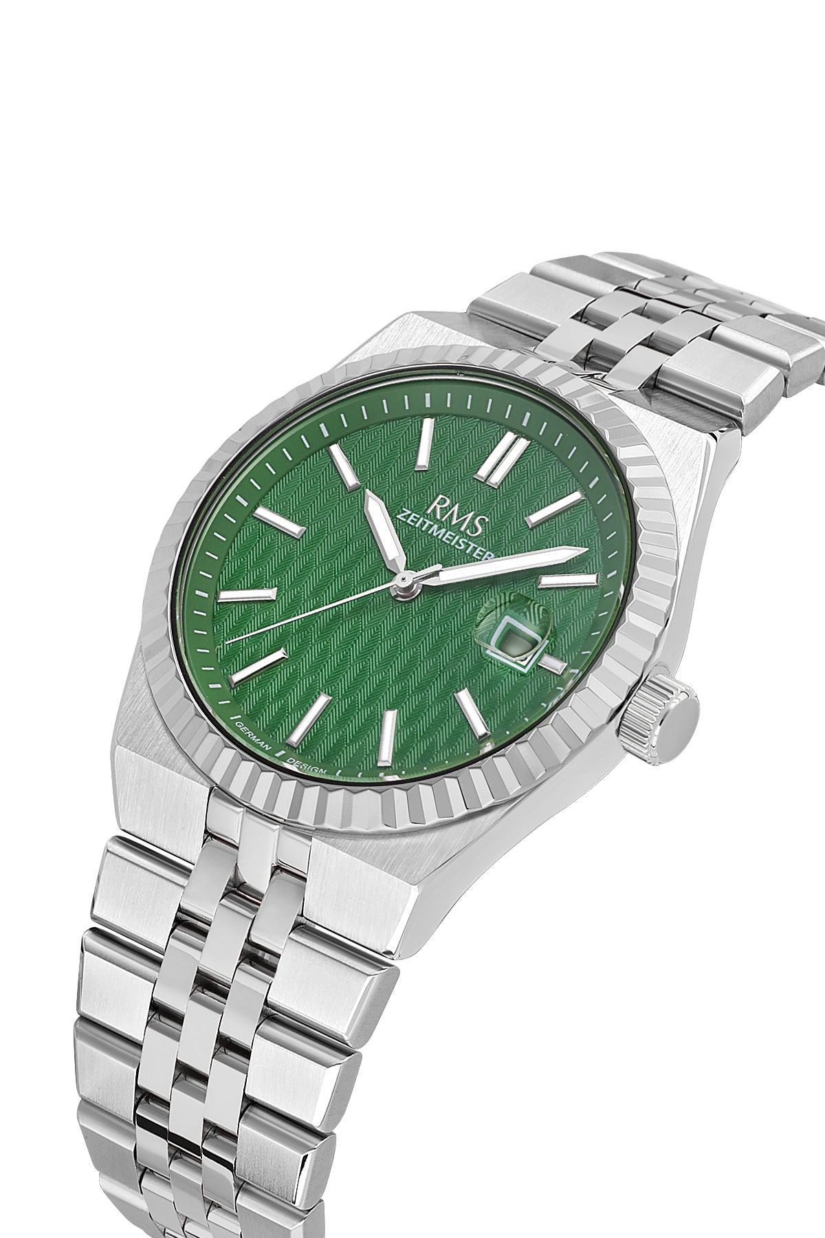 RMS Zeitmeister Green Dial Silver Plated Men's Watch - Stainless Steel Bracelet - RMS.1.AG2173.19