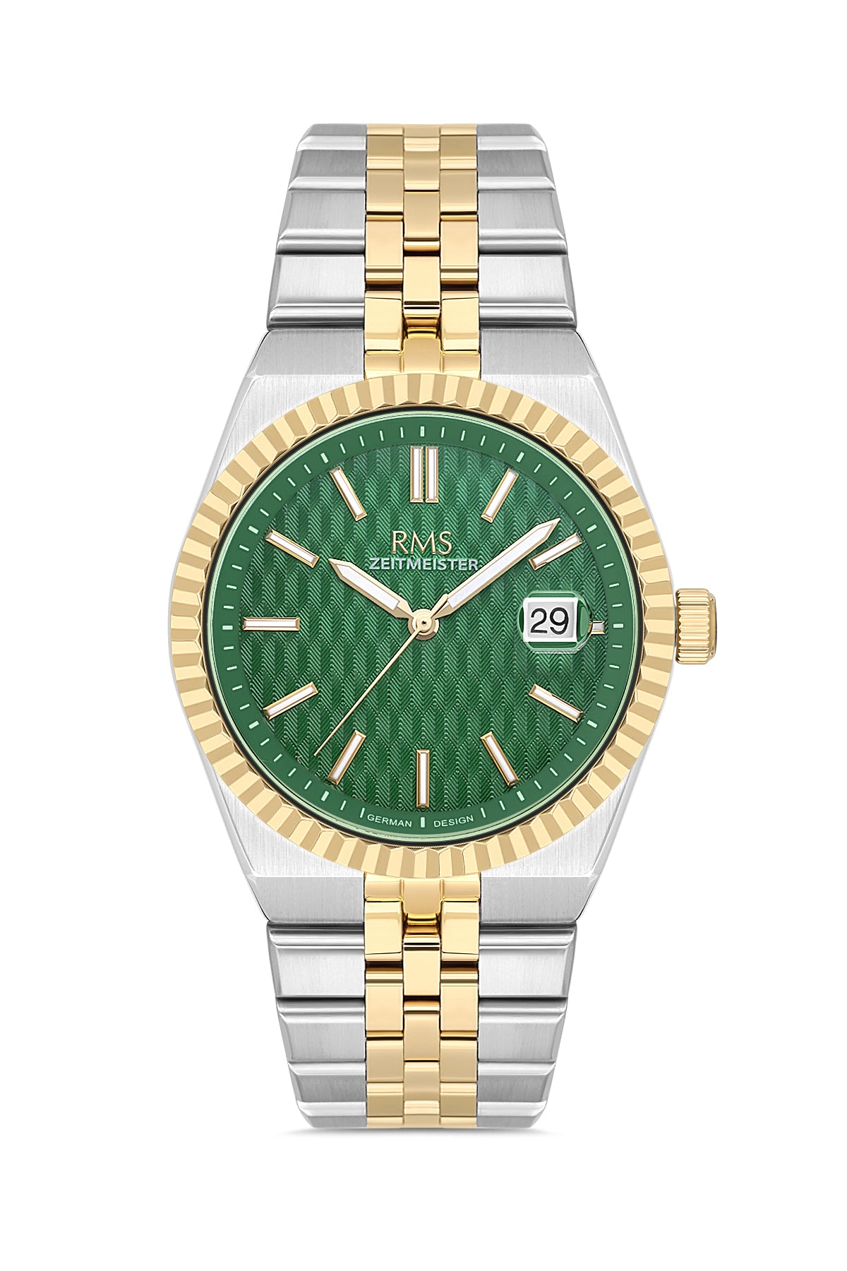 RMS Zeitmeister Yeşil Kadran Altın & Gümüş Kaplama Erkek Kol Saati - Paslanmaz Çelik Kordon - RMS.1.AG2173.49