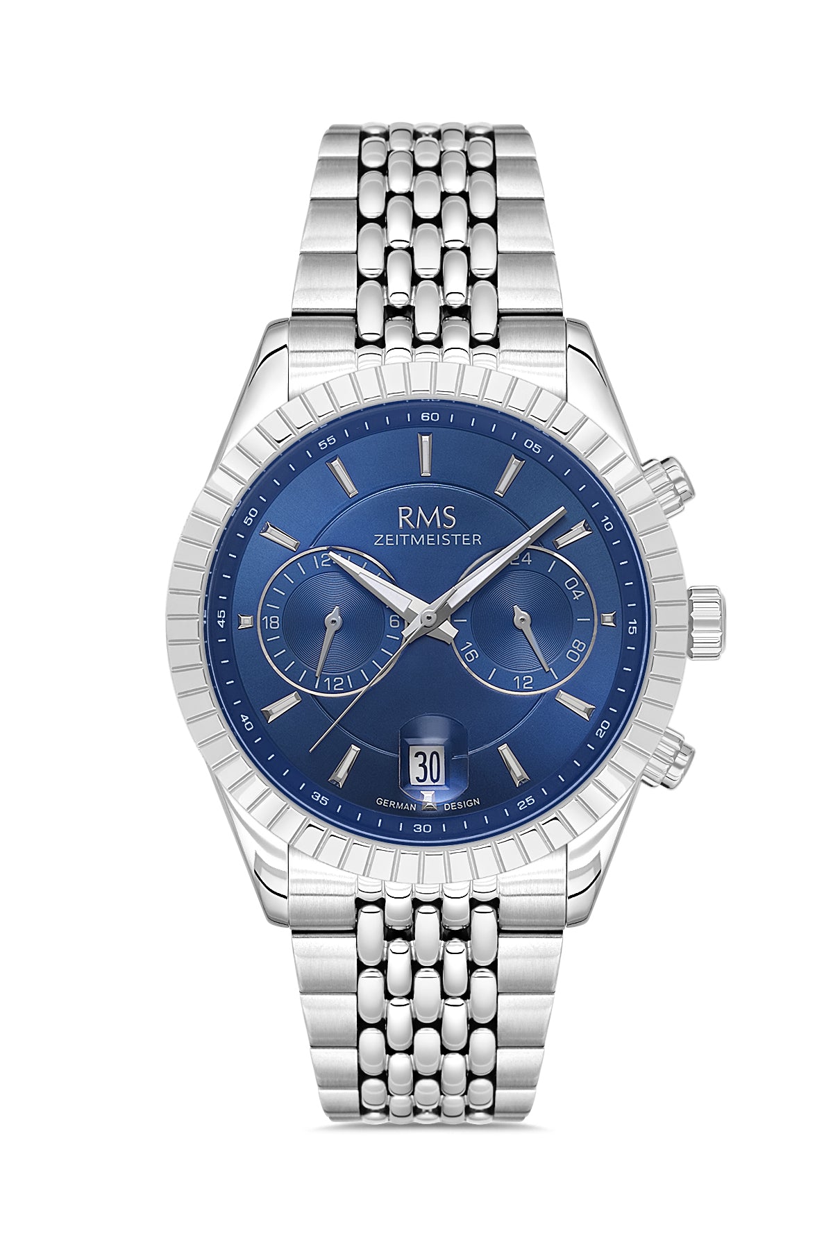 RMS Zeitmeister Blue Dial Silver Plated Men's Watch - Stainless Steel Bracelet - RMS.1.AG2184.13
