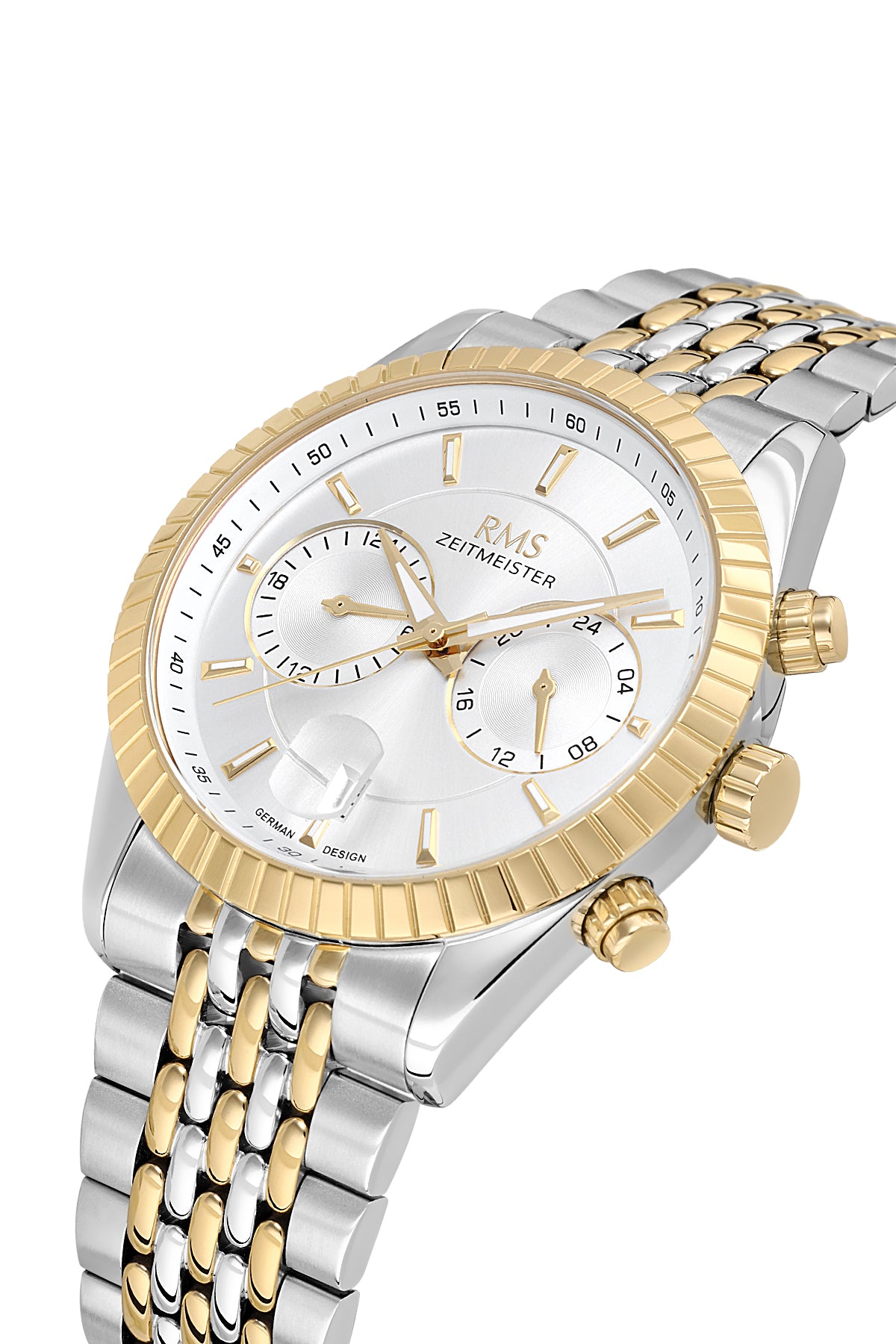 RMS Zeitmeister Silver Dial Gold & Silver Plated Men's Watch - Stainless Steel Bracelet - RMS.1.AG2184.40