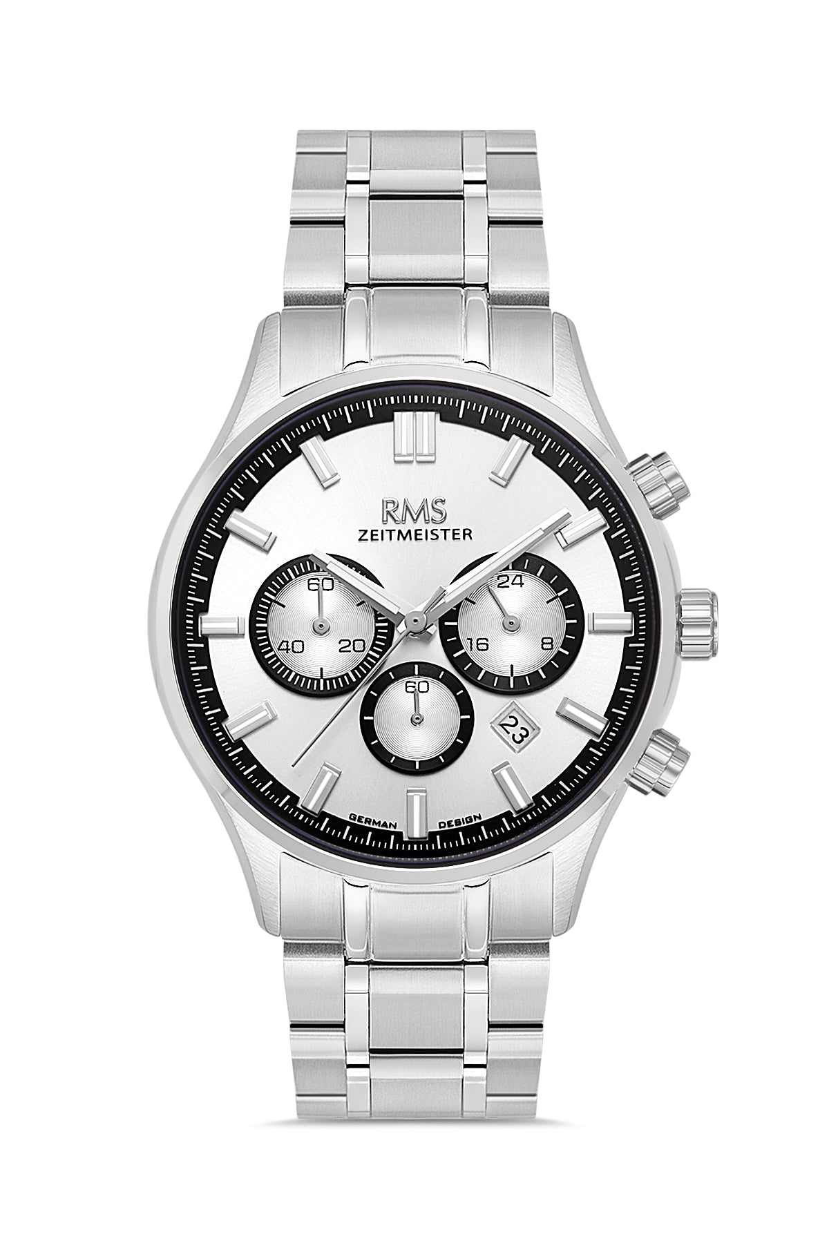 RMS Zeitmeister RMS.1.AG2196.10 men's watch with silver dial, silver case and stainless steel bracelet
