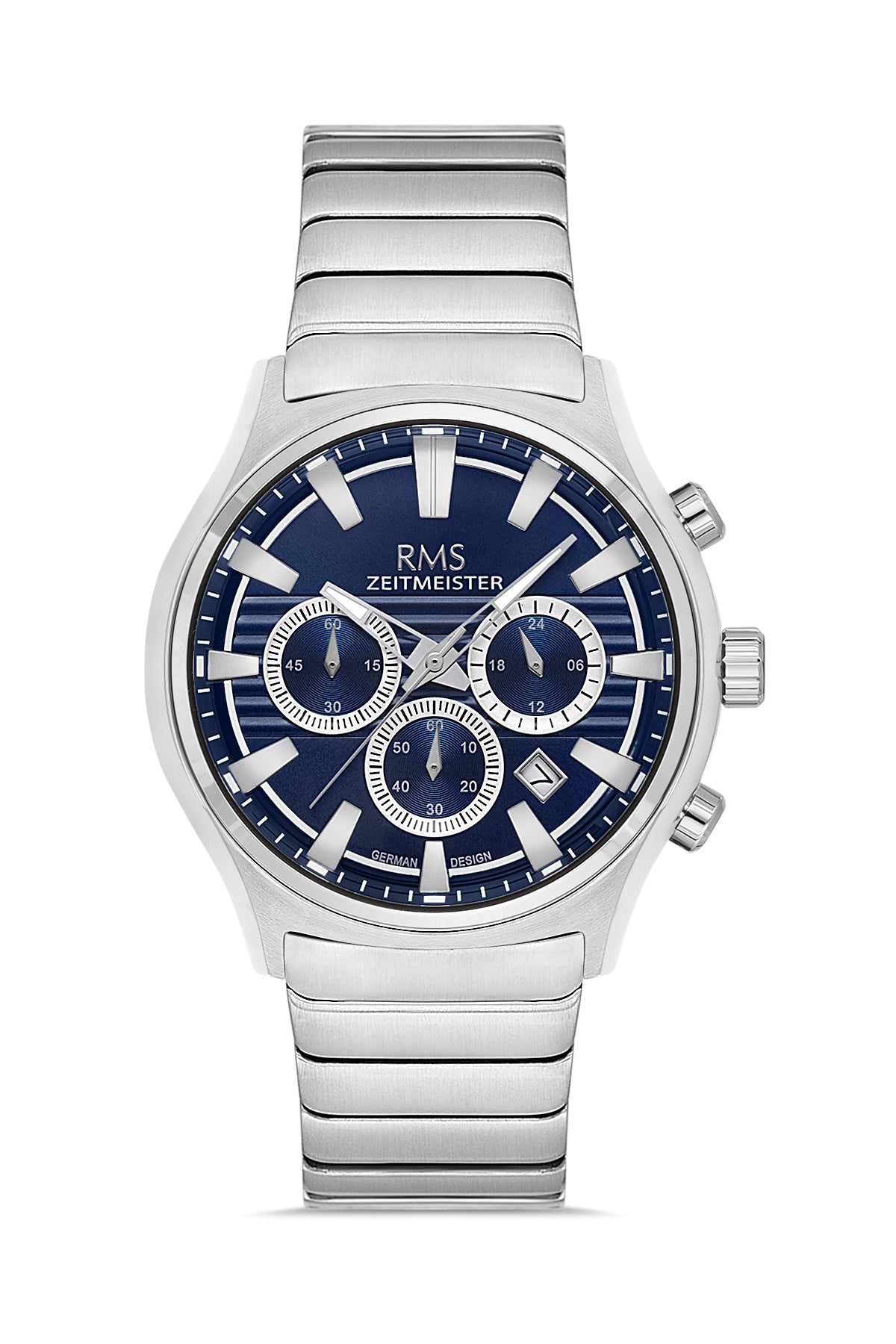 RMS Zeitmeister Blue Dial Silver Plated Men's Watch - Stainless Steel Bracelet - RMS.1.AG2201.13