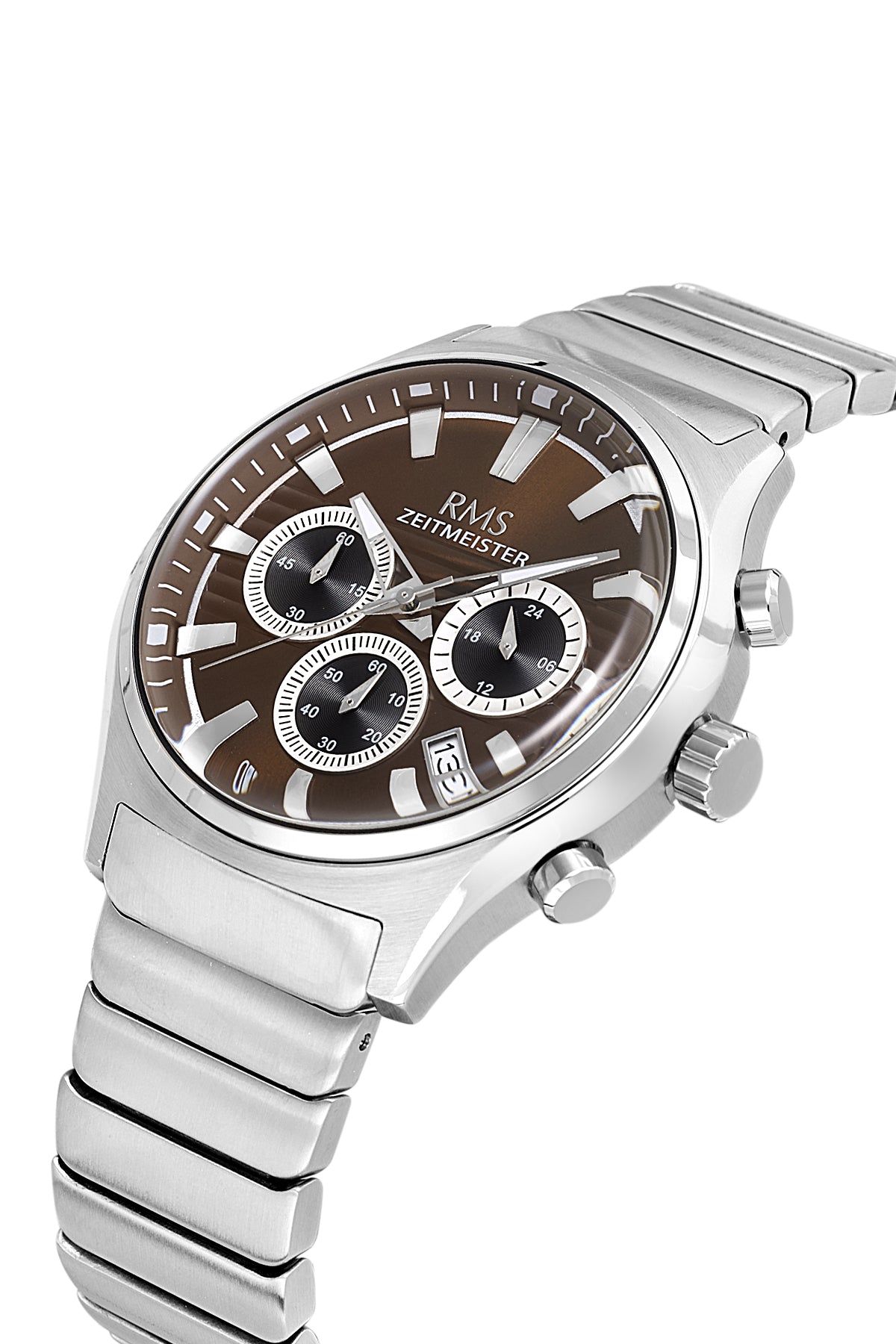RMS Zeitmeister Brown Dial Silver Plated Men's Watch - Stainless Steel Bracelet - RMS.1.AG2201.17