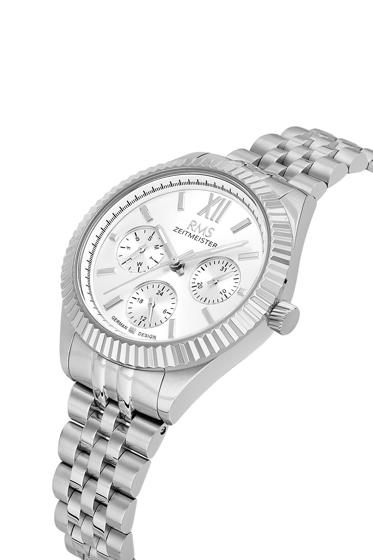 RMS Zeitmeister Silver Dial Silver Plated Women's Watch - Stainless Steel Bracelet - RMS.1.AG2250.10
