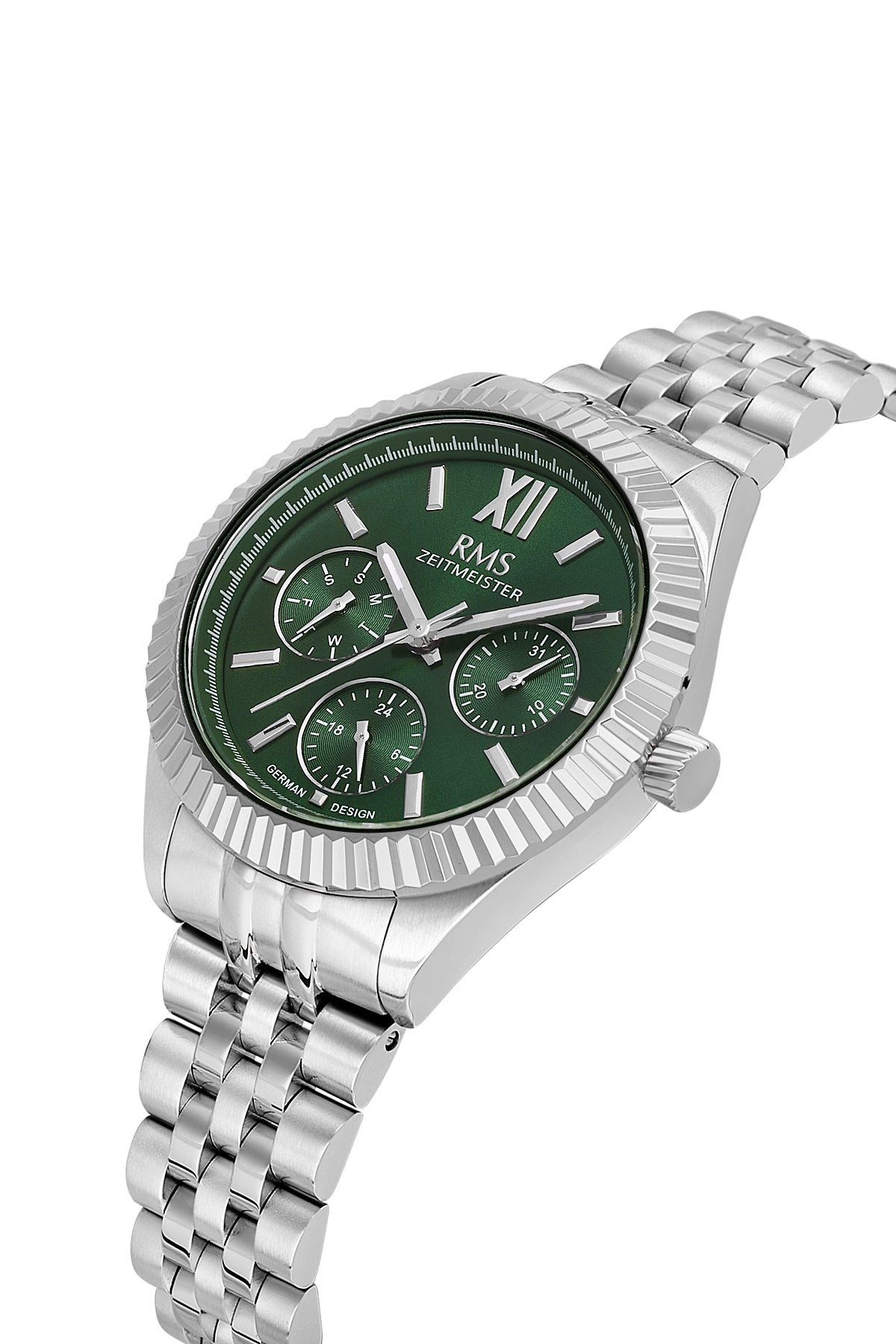 RMS Zeitmeister Green Dial Silver Plated Women's Watch - Stainless Steel Bracelet - RMS.1.AG2250.19