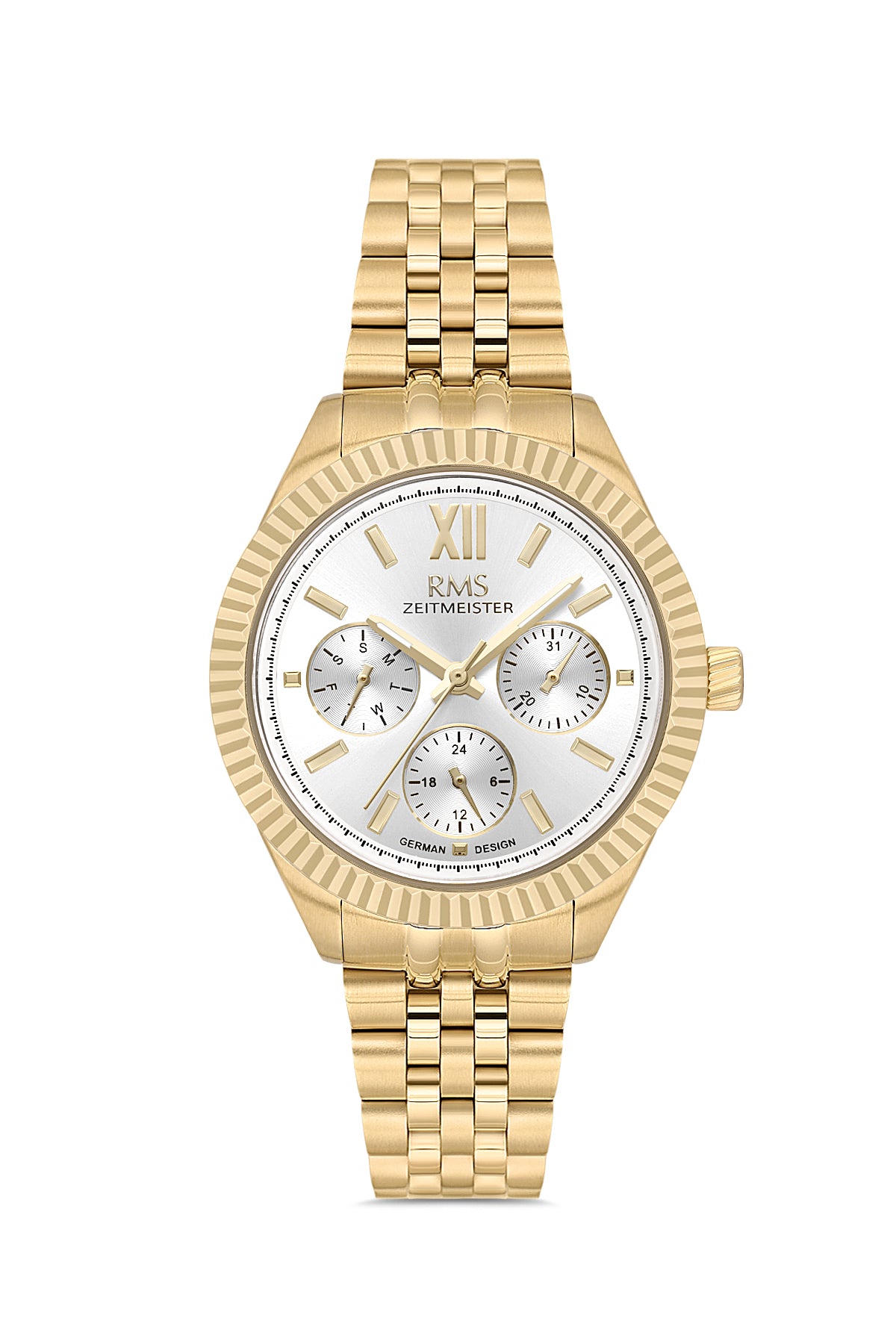 RMS Zeitmeister Silver Dial Gold Plated Women's Watch - Stainless Steel Bracelet - RMS.1.AG2250.20