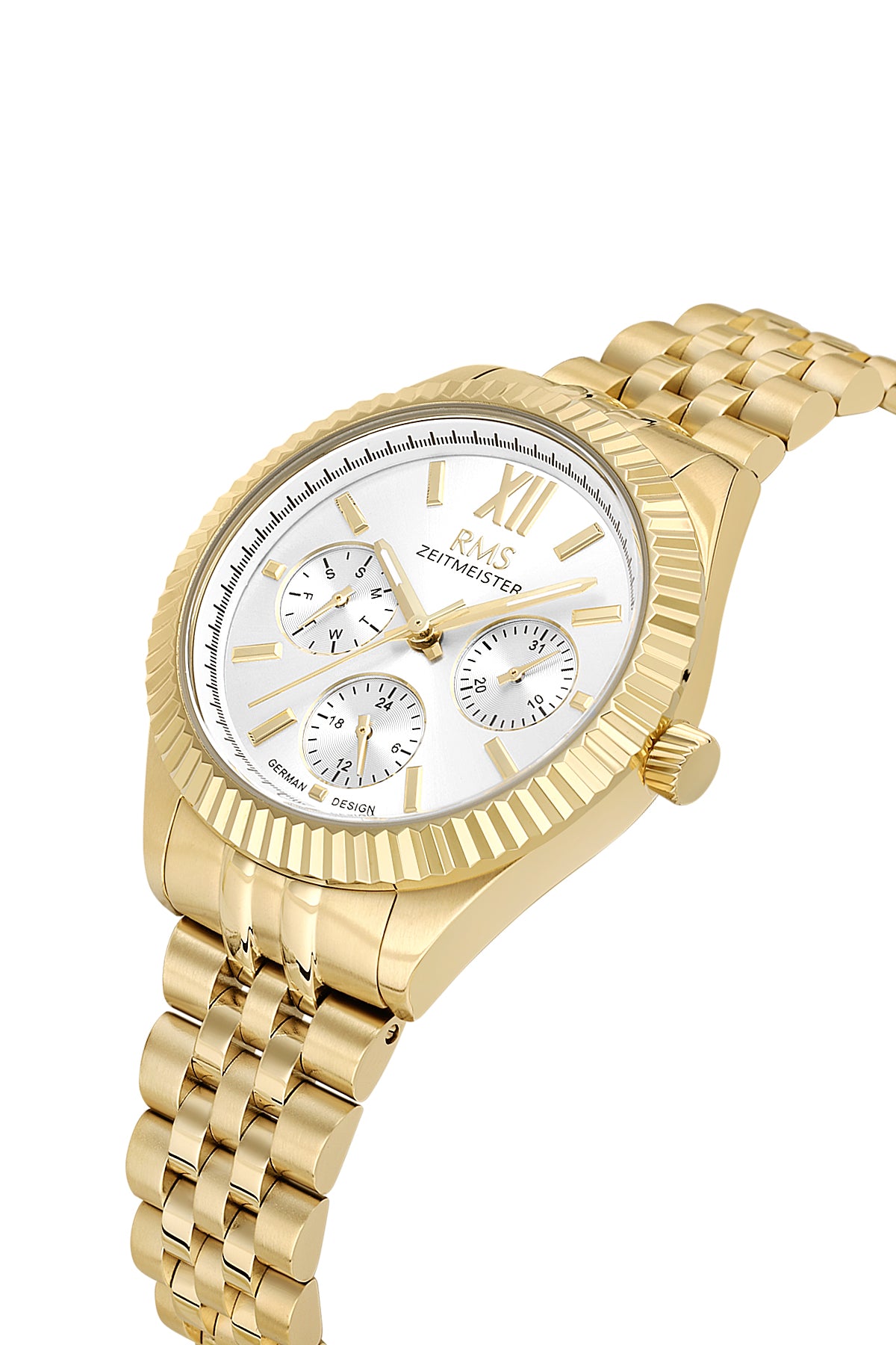 RMS Zeitmeister Silver Dial Gold Plated Women's Watch - Stainless Steel Bracelet - RMS.1.AG2250.20