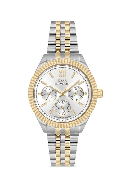 RMS Zeitmeister Silver Dial Gold & Silver Plated Women's Watch - Stainless Steel Bracelet - RMS.1.AG2250.40