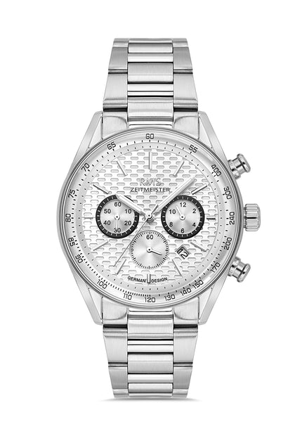 RMS Zeitmeister Silver Dial Silver Plated Men's Watch - Stainless Steel Bracelet - RMS.1.AG2144.10