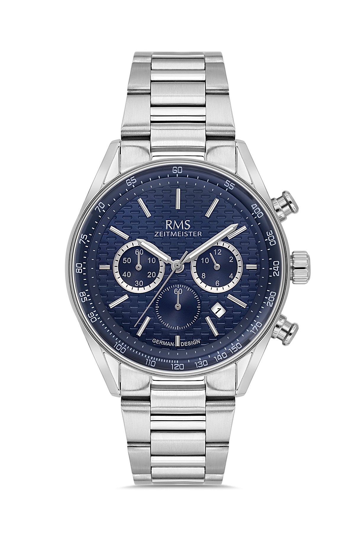 RMS Zeitmeister RMS.1.AG2144.13 men's watch with blue dial, silver case and stainless steel bracelet