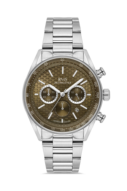 RMS Zeitmeister Brown Dial Silver Plated Men's Watch - Stainless Steel Bracelet - RMS.1.AG2144.17