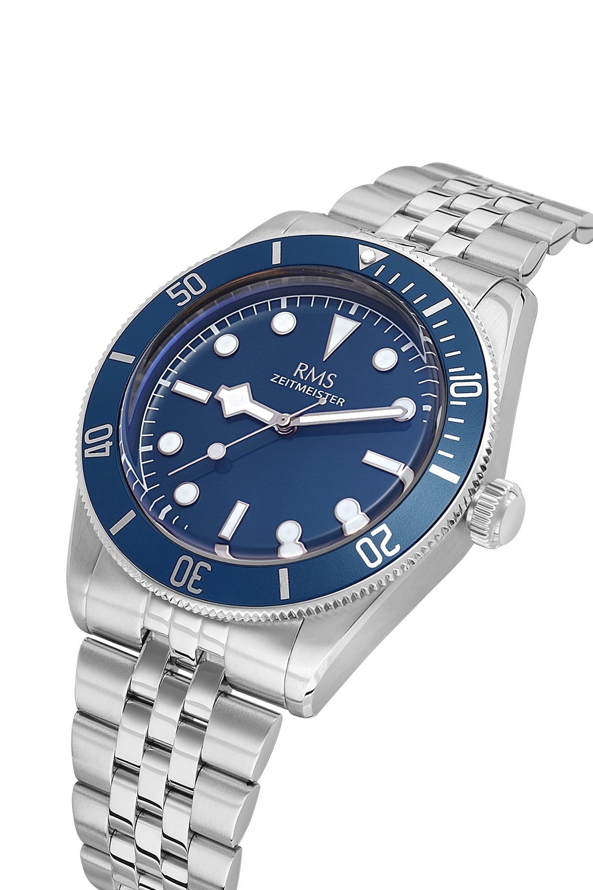 RMS Zeitmeister Blue Dial Silver Plated Men's Watch - Stainless Steel Bracelet - RMS.1.AG2192.13