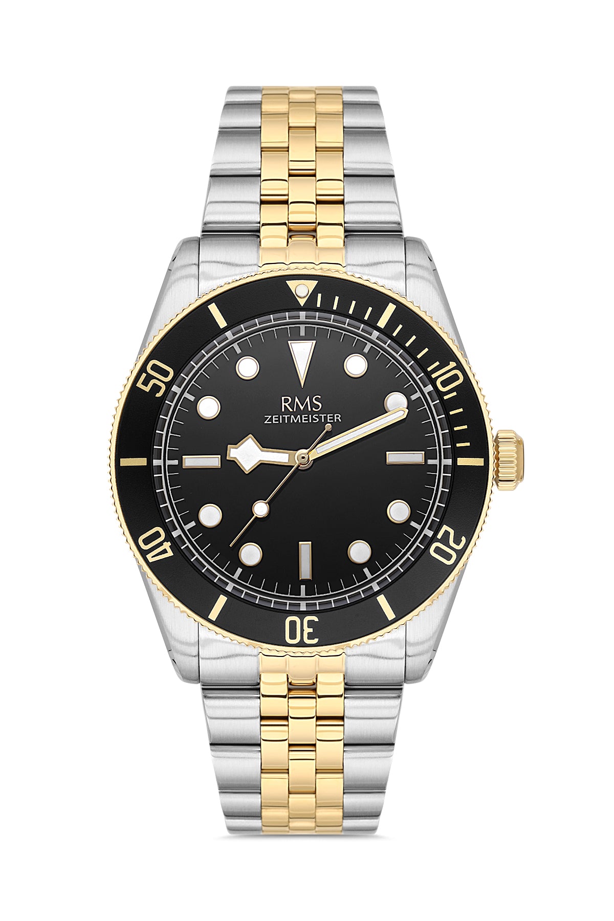 RMS Zeitmeister Black Dial Gold & Silver Plated Men's Watch - Stainless Steel Bracelet - RMS.1.AG2192.42