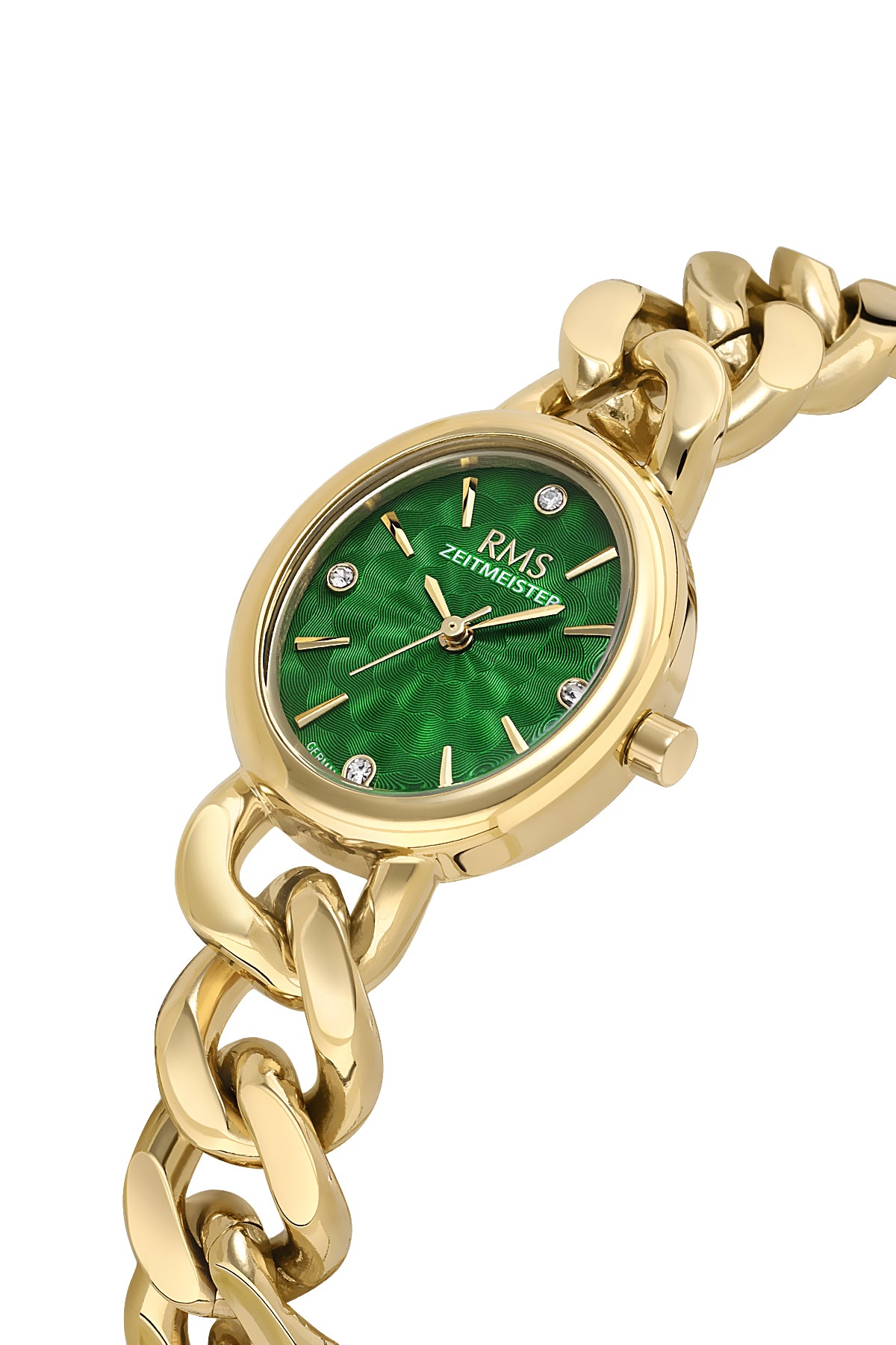 RMS Zeitmeister Green Dial Gold Plated Women's Watch - Stainless Steel Bracelet - RMS.1.AG2230.29
