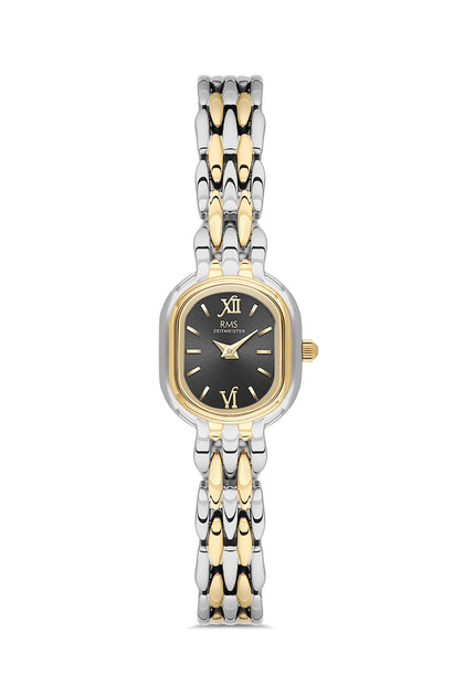 RMS Zeitmeister Black Dial Gold & Silver Plated Women's Watch - Stainless Steel Bracelet - RMS.1.AG2187.42