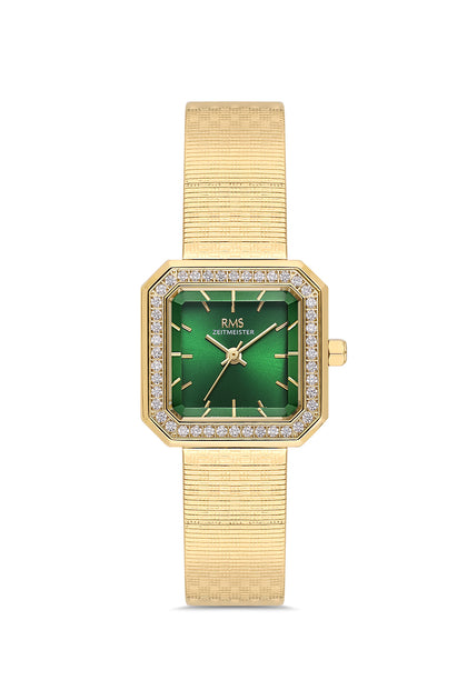 RMS Zeitmeister Green Dial Gold Plated Women's Watch - Stainless Steel Mesh Bracelet - RMS.1.AG2190.29