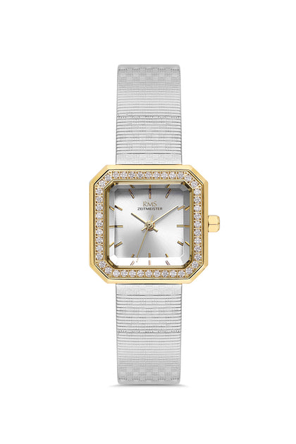 RMS Zeitmeister Silver Dial Gold & Silver Plated Women's Watch - Stainless Steel Mesh Bracelet - RMS.1.AG2190.40
