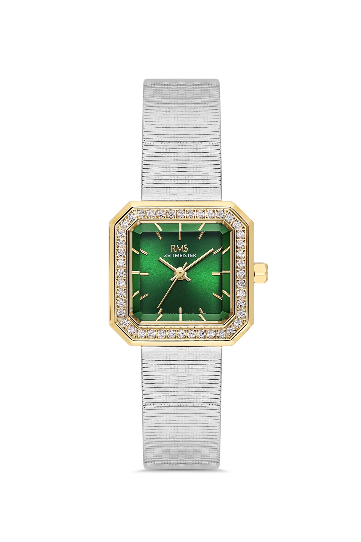 RMS Zeitmeister RMS.1.AG2190.49 women's watch with green dial, two-tone case and mesh bracelet