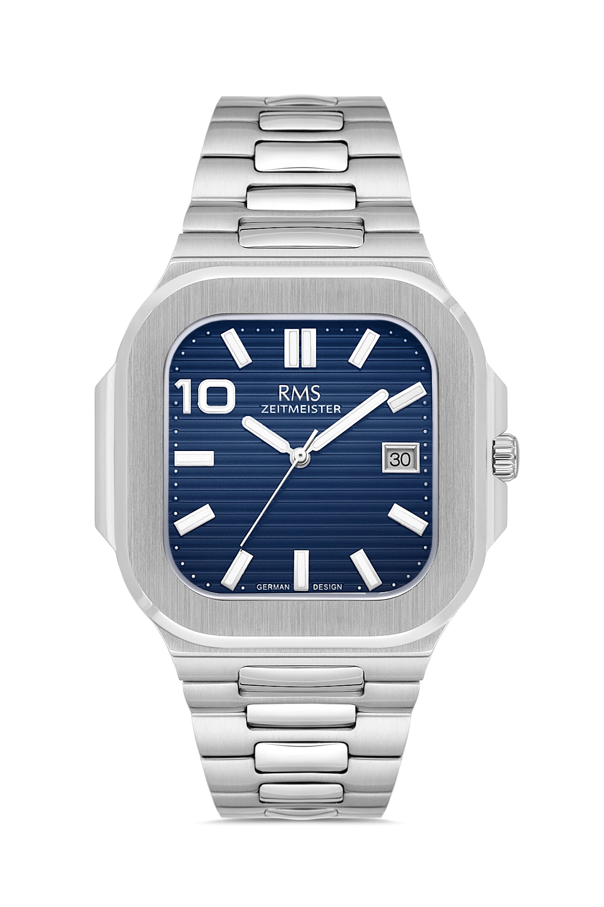 RMS Zeitmeister RMS.1.AG2099.13 men's watch with blue dial, silver case and stainless steel bracelet