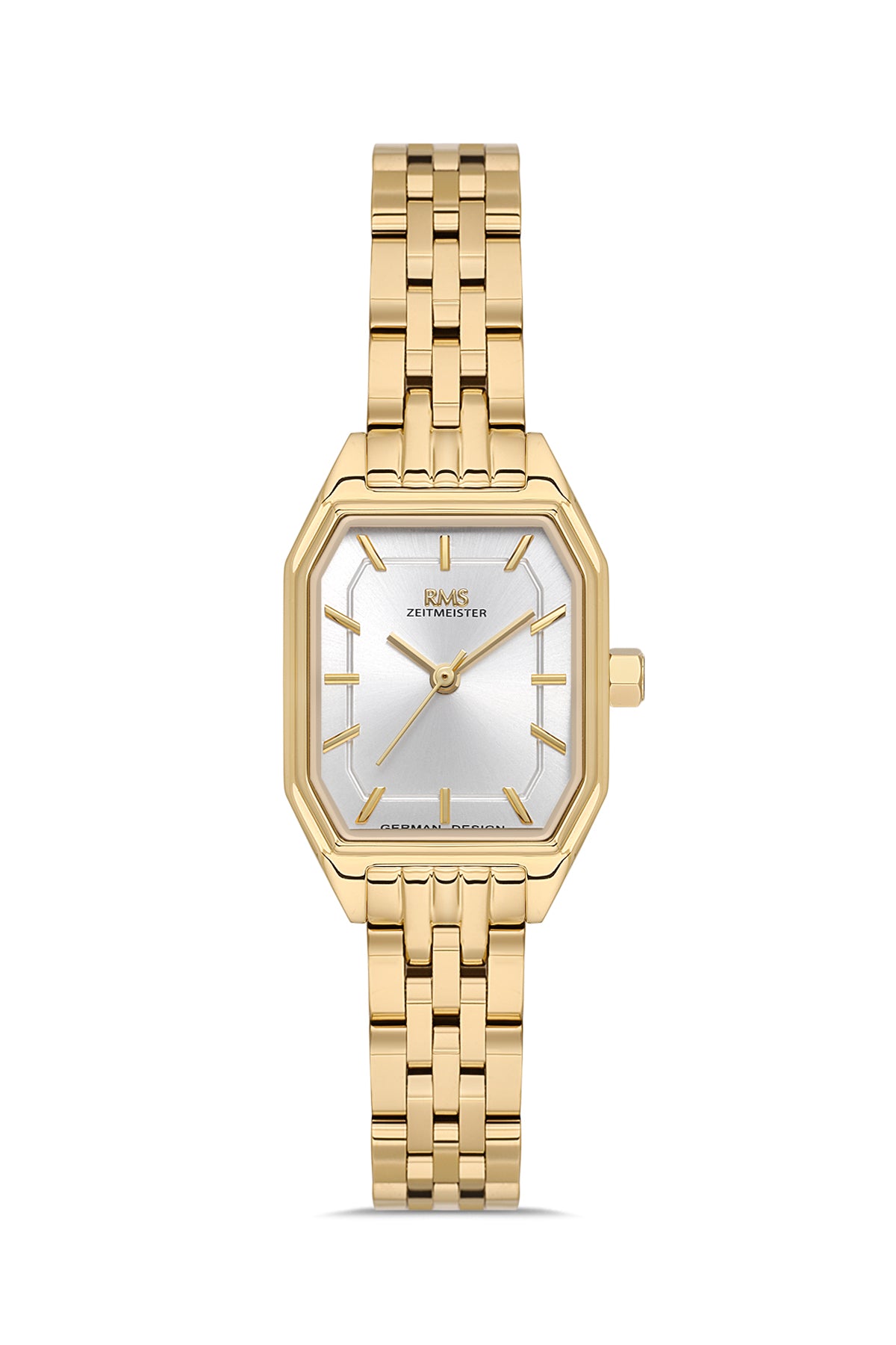RMS ZEITMEISTER Damenuhr – silberfarbenes Zifferblatt, Gehäuse in Gold, Edelstahlarmband – RMS.1.AG2170.20