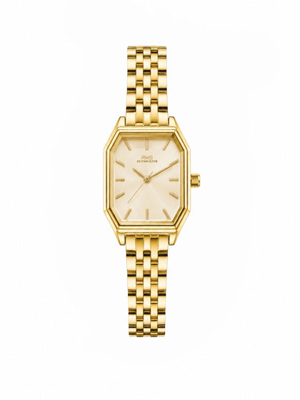 RMS ZEITMEISTER Damenuhr – goldfarbenes Zifferblatt, Gehäuse in Gold, Edelstahlarmband – RMS.1.AG2170.25